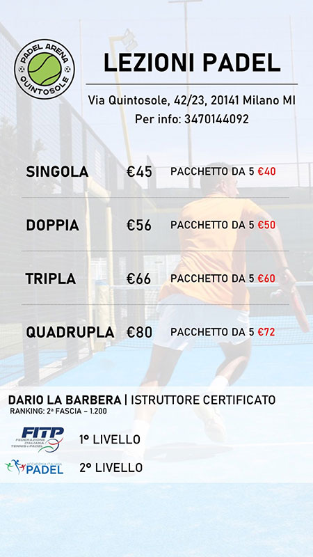 Listino lezioni Padel prezzi